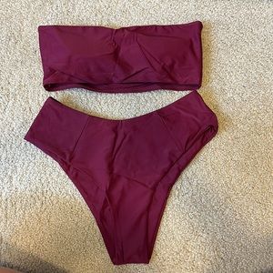 High waisted bottoms with bandeau top swim suit